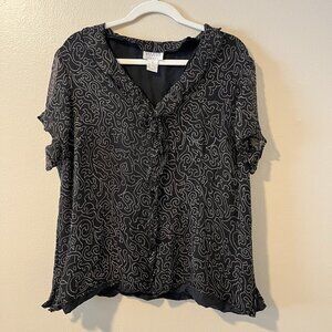 Silk Blouse Y2K 1x XL Polka Dor Ruffle Twee Fairy Split Sleeve Whimisgoth Goth